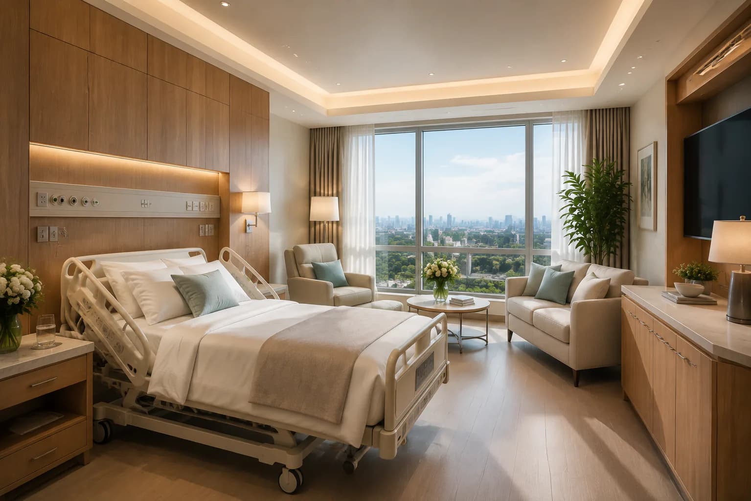 Modern private hospital room used as an illustrative view of coordinated inpatient care